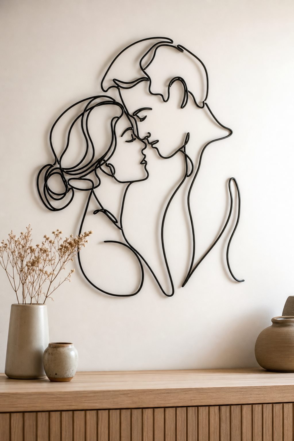 Potret line-art logam couple terpasang di dinding